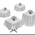 Stylish Dining Table Set With White Tablecloths Flower Vases And Purple Flowers