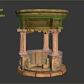 Rustic Stone Garden Ornament With Circular Base Carved Columns And Moss Accents