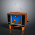 Lego Brick Built Orange Retro TV with Antenna Showing Classic Computer Game Graphics