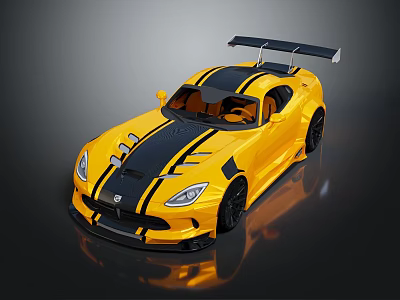 Yellow Sports Car With Black Stripes Rear Spoiler And Aerodynamic Exterior Design 3d model
