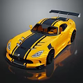 Yellow Sports Car With Black Stripes Rear Spoiler And Aerodynamic Exterior Design