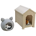 Gray Ear Shaped Cat Bed And Wooden House Style Dog Pet Cages For Small Pets