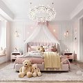 Pink Princess Kids Room With Canopy Bed Teddy Bears Chandelier Curtains And Rug