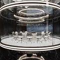 Sleek White Ergonomic Office Chairs Arranged In Futuristic Circular Glass Company Conference Space