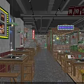 Authentic Hot Pot Restaurant Interior With Brick Walls Wooden Tables And Fresh Ingredients