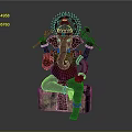 Elephant Headed Ganesh Statue With Multiple Arms Holding Items On Stone Base