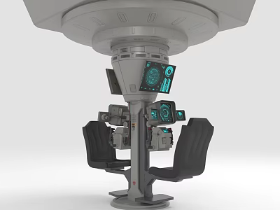 Futuristic Sci-Fi Console Control Station With Multiple Screens And Black Seats 3d model