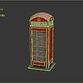 Traditional Red Telephone Booth With Classic Design Golden Accents And Glass Panels