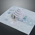 Layered Stone Structure In Snowy Natural Landscape With Green Patches And Rocky Ground