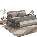 Minimalist Wooden Double Bed With Pillows Nightstands Table Lamps And Rug