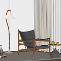 Walnut Frame Leisure Chair With Curved Upholstered Seat And Side Table Floor Lamp
