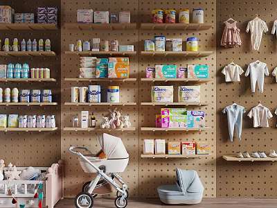 Baby Crib In Organized Nursery With Stroller Baby Clothes And Padded Seat 3d model