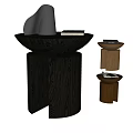 Modern Wooden Side Table with Round Top and Cylindrical Base and Decorative Books on Surface
