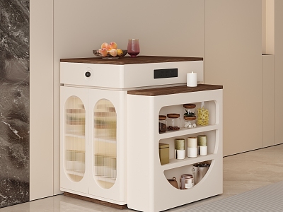 Sideboard Side Cabinet Changhong Glass Multi-functional Wire Board Fruit Tray Tea Grocery Cabinet Locker Cream Style Walnut Dining Room Universal Wheel 3d model