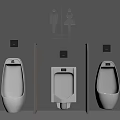 Modern Public Toilet Interior Featuring Three White Urinals With Dividers Gray Wall And Toilet Sign