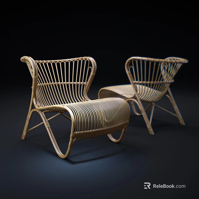 Modern Rattan Leisure Chairs With Woven Structure And Curved Frame Design 3d model 
