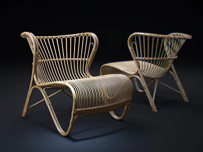 Modern Rattan Leisure Chairs With Woven Structure And Curved Frame Design 3d model