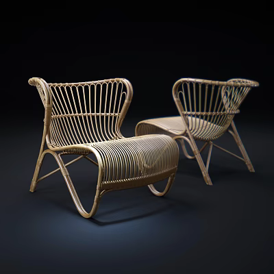 Modern Rattan Leisure Chairs With Woven Structure And Curved Frame Design 3d model