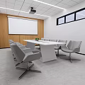 Modern Meeting Room Interior With Long Table Green Plant Gray Chairs And Projection Screen