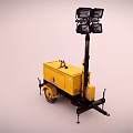 Yellow Mobile Lighting Tower With Generator And Trailer Mounted Four Light Heads 3d model