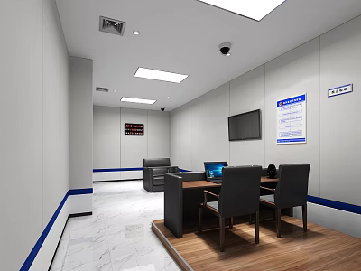 Modern Conference Room Interior With Table Chairs TV White Walls And Blue Accent Lines 3d model