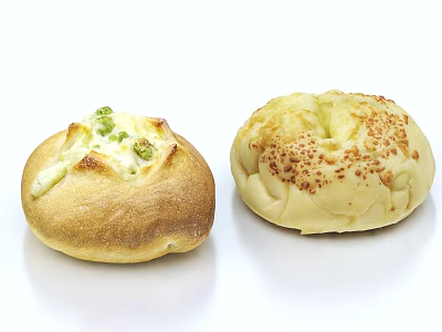 Soft Baked Buns With Green Peas And Spiced Fluffy Toasted Bread 3d model