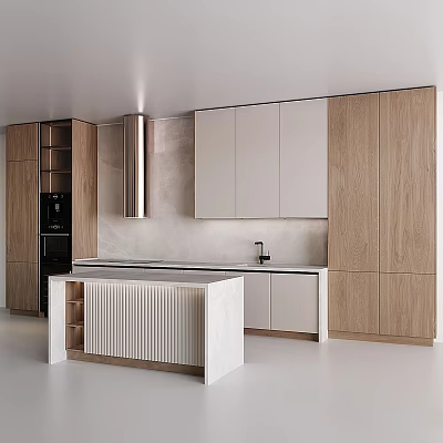 Modern Kitchen With Wooden Cabinets And Island 3d model