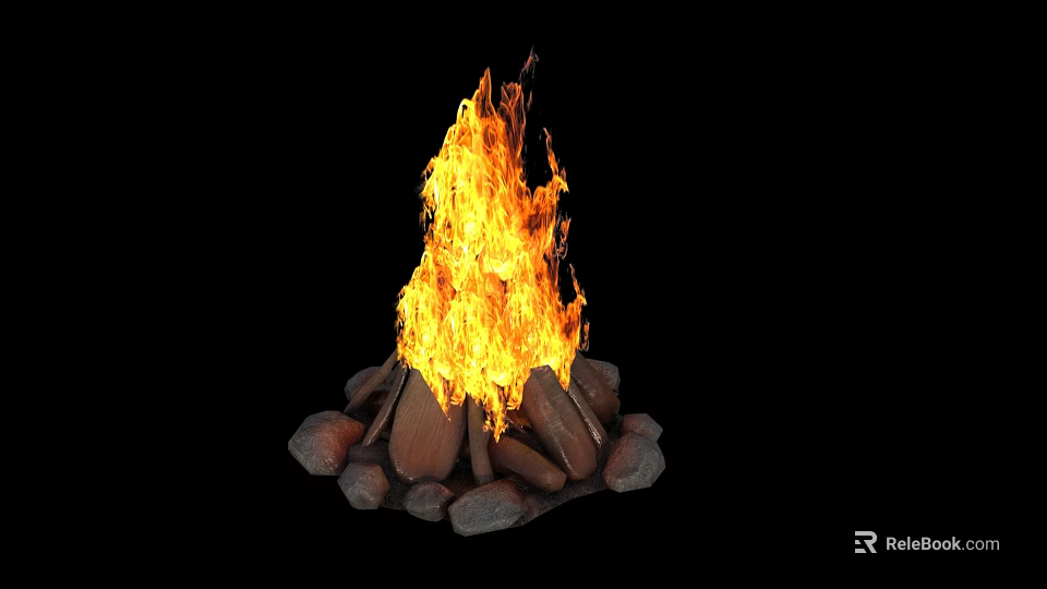 Decorative Garden Ornament With Crackling Bonfire Flames And Natural Stones 3d model 