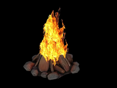 Decorative Garden Ornament With Crackling Bonfire Flames And Natural Stones 3d model