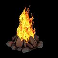 Decorative Garden Ornament With Crackling Bonfire Flames And Natural Stones