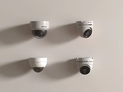 Hikvision White Dome Security Cameras Wall Mounted with Circular Lens Surveillance System 3d model