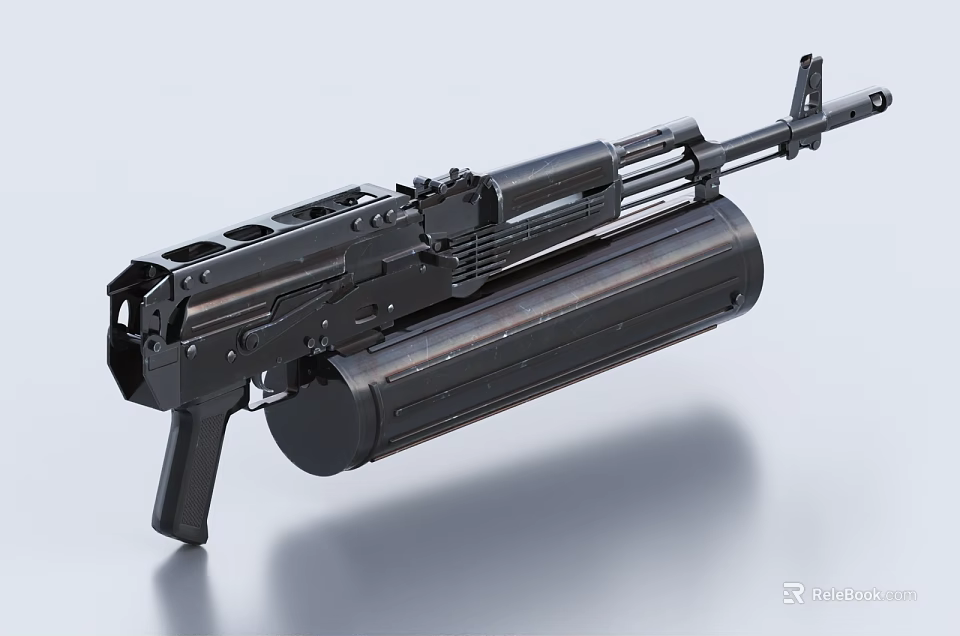 Modern Black Tactical Assault Rifle With High Capacity Magazine And Barrel 3d model 