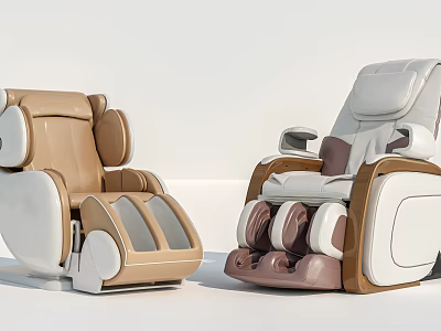 Brown and White Modern Massage Chairs with Ergonomic Design and Comfortable Leg Rests 3d model