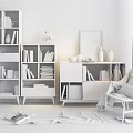 Modern Green And White Bookcase Design With Books Decorative Items In Living Room