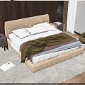 Modern Bedroom Interior Design With Double Bed Wooden Wall Nightstand Lamp Armchair And Window View