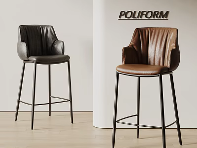 Modern Leather Bar Stools In Black And Brown With Metal Legs By POLIFORM 3d model