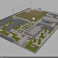 3D Community Building Complex Model With Trees Lawn and Playground for Residents