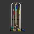 Colorful Croquet Equipment Set With Wooden Mallets Balls Metal Rack And Wheeled Cart
