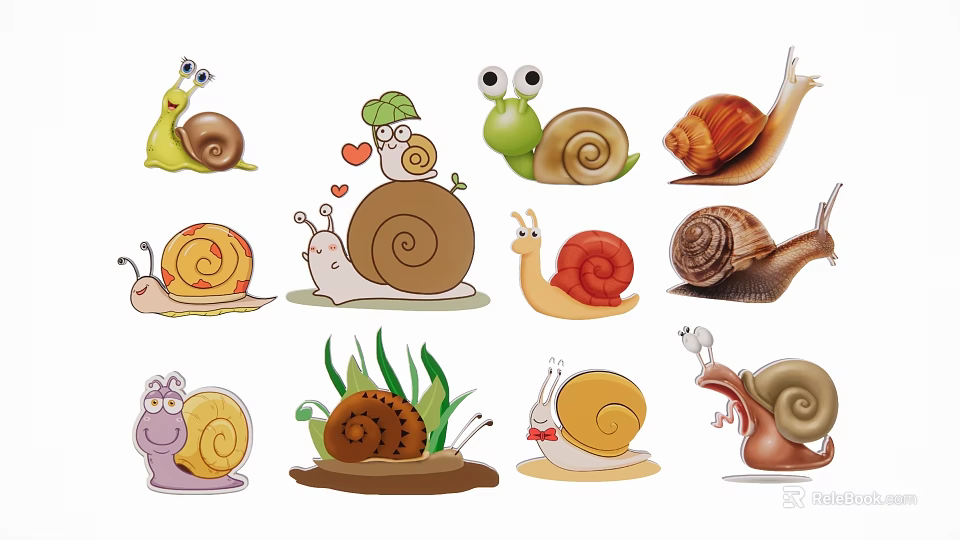 Cute Snail Charms with Various Cartoon Designs and Colorful Shell Shapes for Decoration 3d model 