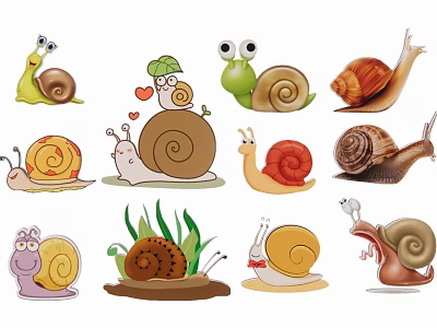 Cute Snail Charms with Various Cartoon Designs and Colorful Shell Shapes for Decoration 3d model