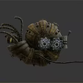 Smart Machine Snail Shaped Design With Rusted Metal Pipes Gears And Yellow Lights