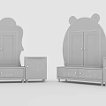Children's Storage Cabinet with Blue Elephant Yellow Bear Shapes and Cartoon Bee Star Patterns