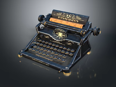 Vintage Typewriter With Classic Black Metal Frame And Gold Accents 3d model