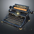 Vintage Typewriter With Classic Black Metal Frame And Gold Accents