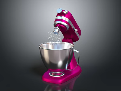 Pink Stand Mixer a Versatile Kitchen Appliance with Stainless Steel Mixing Bowl and Whisk 3d model