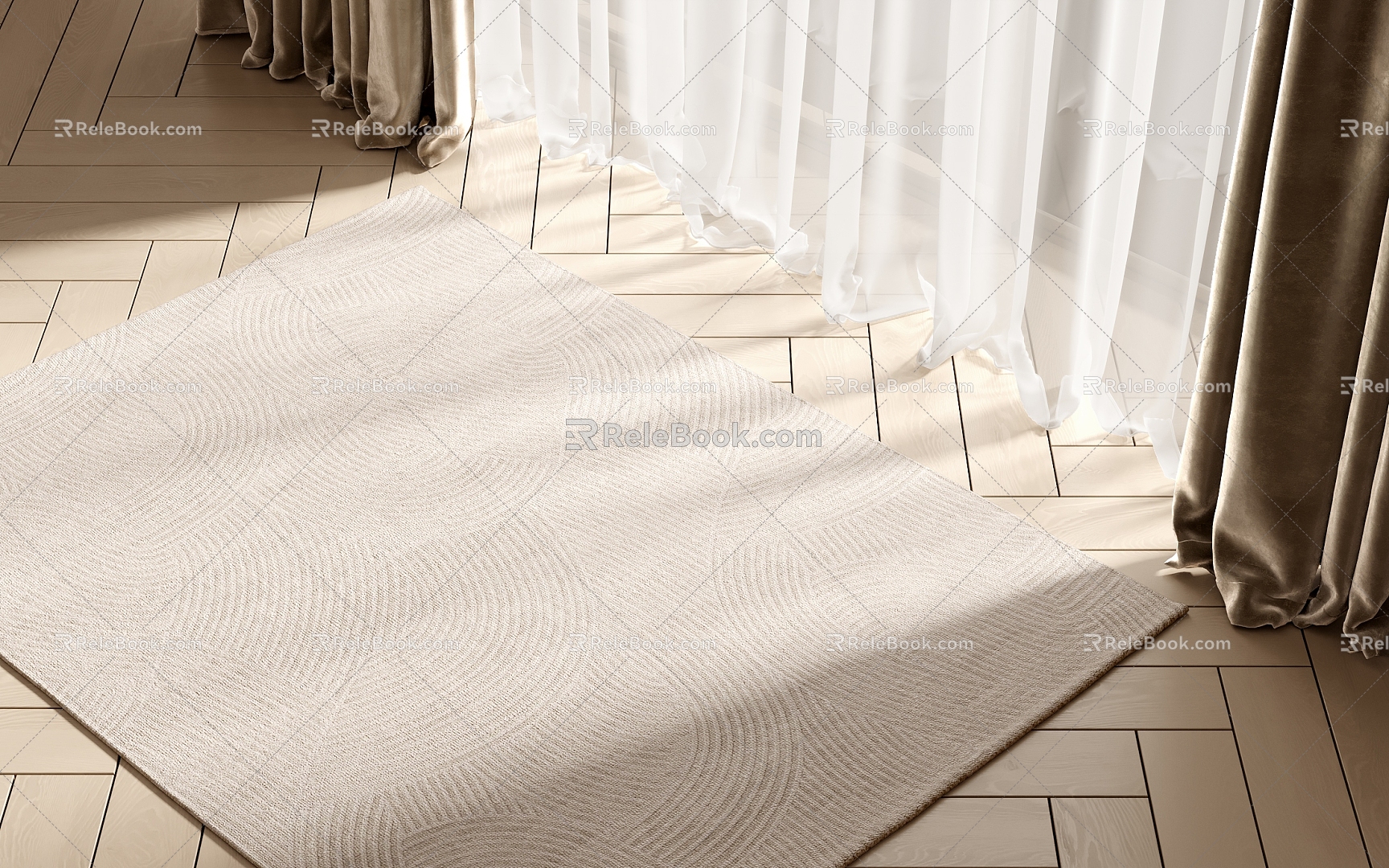 Modern Square Carpet Carpet Wood Floor Curtain Gauze Curtain 3d model