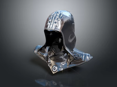 Fantasy Warrior Character Helmet With Metallic Surface And Intricate Engravings 3d model