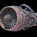 Detailed Industrial Turbine Engine With Complex Internal Structure And Metal Components