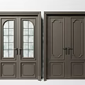 Dark Brown Double Doors Featuring Glass Panel And Decorative Panel Design For Home 3d model