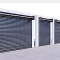 Three Dark Roller Shutters Installed Side by Side With White Frames Exterior 3d model